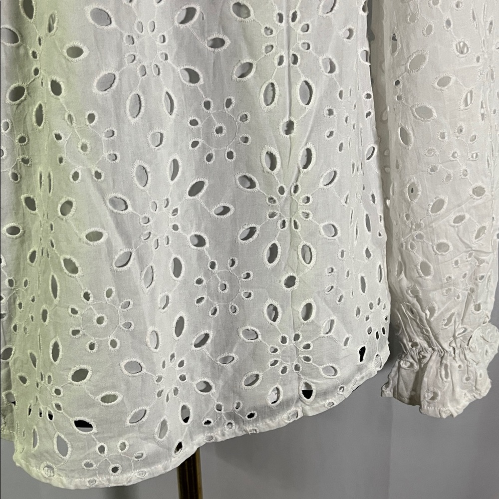NWT PrettyGarden White Floral Eyelet Long Sleeve Button Front Ruffle Blouse - Picture 13 of 16
